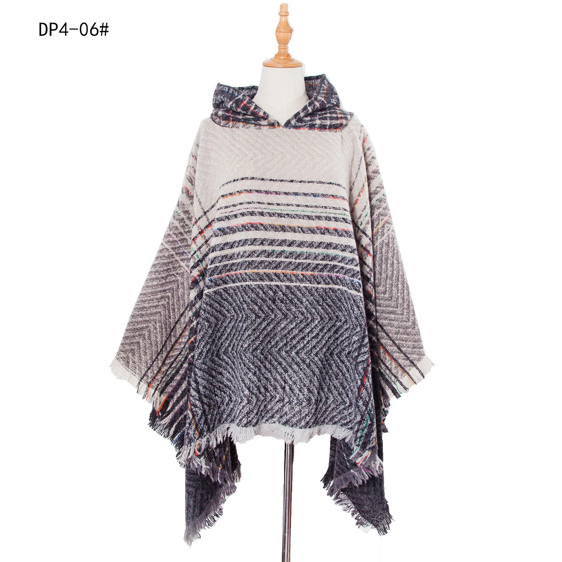 Spring Autumn New Polyester Spiked Herringbone Gradual Change Cape Women's Pullover Poncho Lady Capes Gray Cloaks