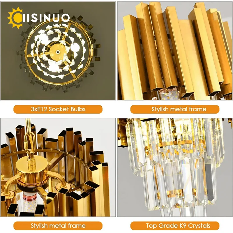 Modern Golden Circular Crystal Pendant Light D30cm Adjustable Height Ceiling Light for Living Room Dining Room Hotel Lobby Decor