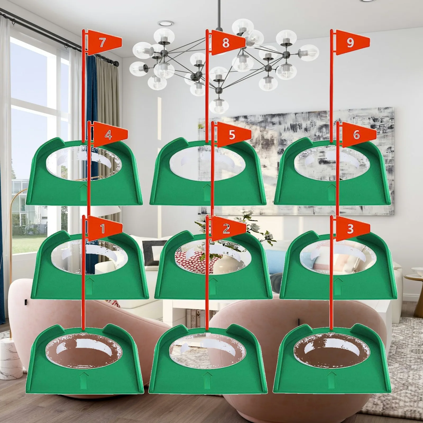9Pcs Golf Putting Cup and Flag All Direction Training Aid Golf Practice Cup Supplies for Putter Backyard Indoor
