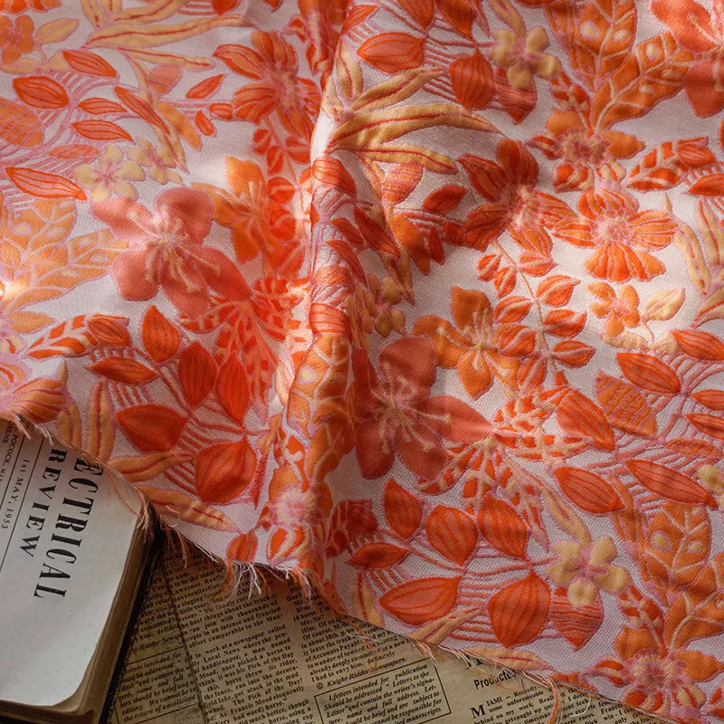 

1 ярд оранжевый розовый цветок цвет листьев ткачество жаккардовая ткань DIY пальто, верхняя одежда, костюм, сумка дизайнерские ткани для пэчворка