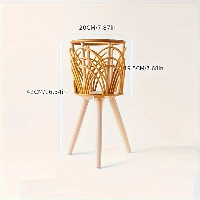 1pcs Indoor Woven Rattan Flower Stand Living Room Openwork Plant Basket Bamboo Woven Hanging Planter for Balcony Home Decor