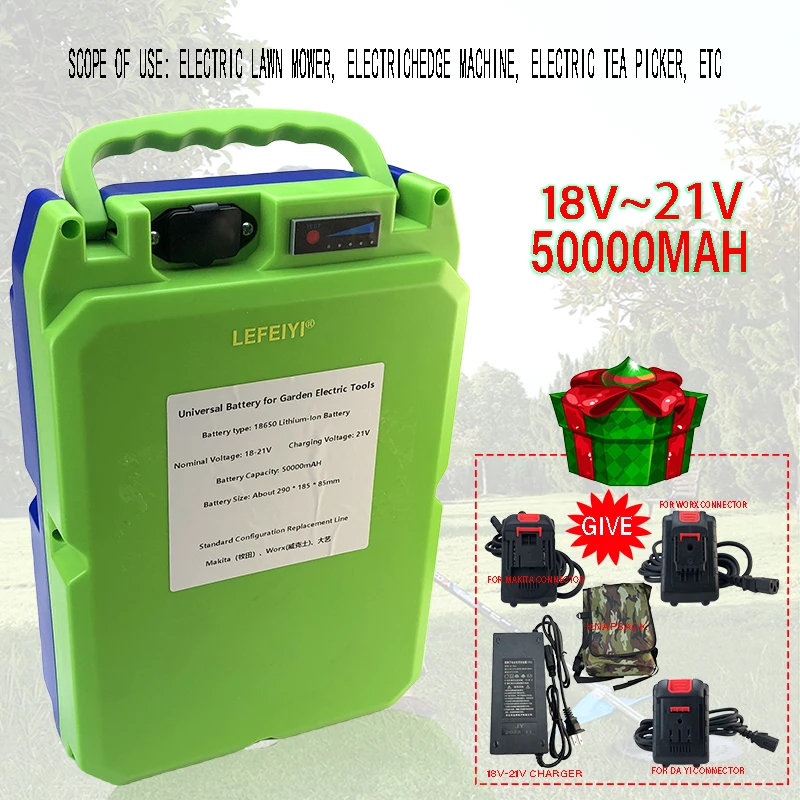 For Applicable To Electric Lawn Mower Hedge Machine Tea Picker 18V/21V 50000mAH 18650 Lithium Battery