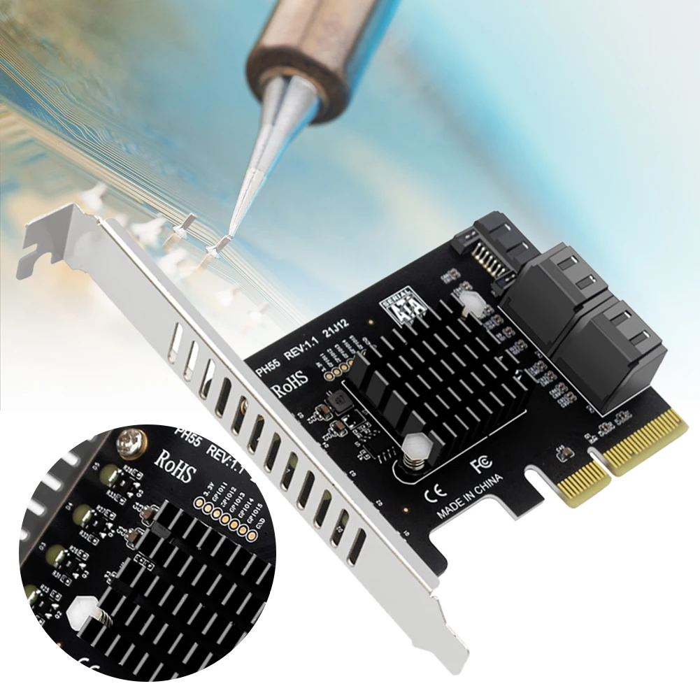

PCIe To 5-Port SATA3.0 Expansion Card Jmb585 Chip PCI-E To SATA Expansion Card Supports Cascaded Trim for Desktop PC