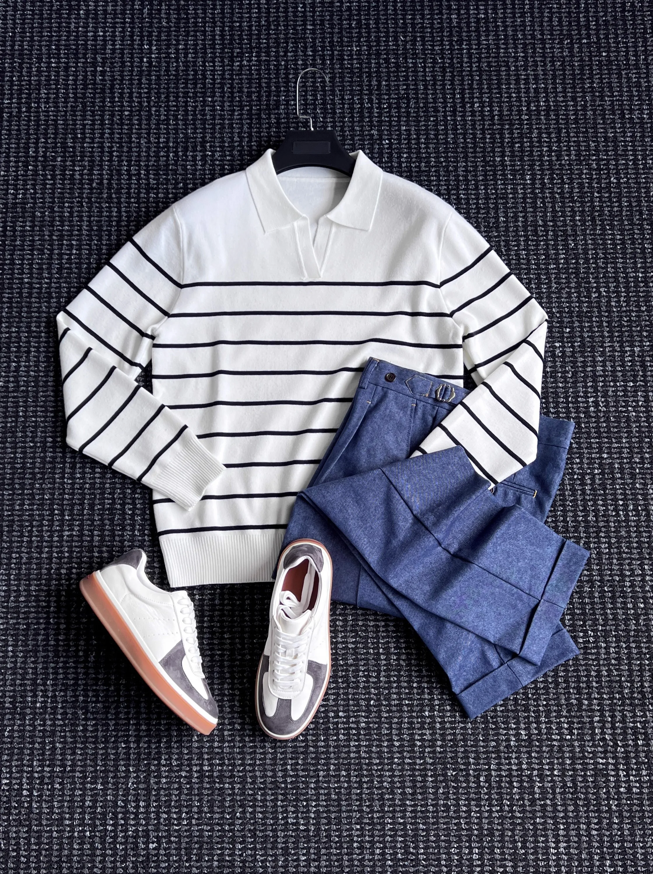 

Ele осень-зима мужской вязаный свитер повседневный полосатый irt O-Ne Long Sve дышащий теплый полиэфирное волокно