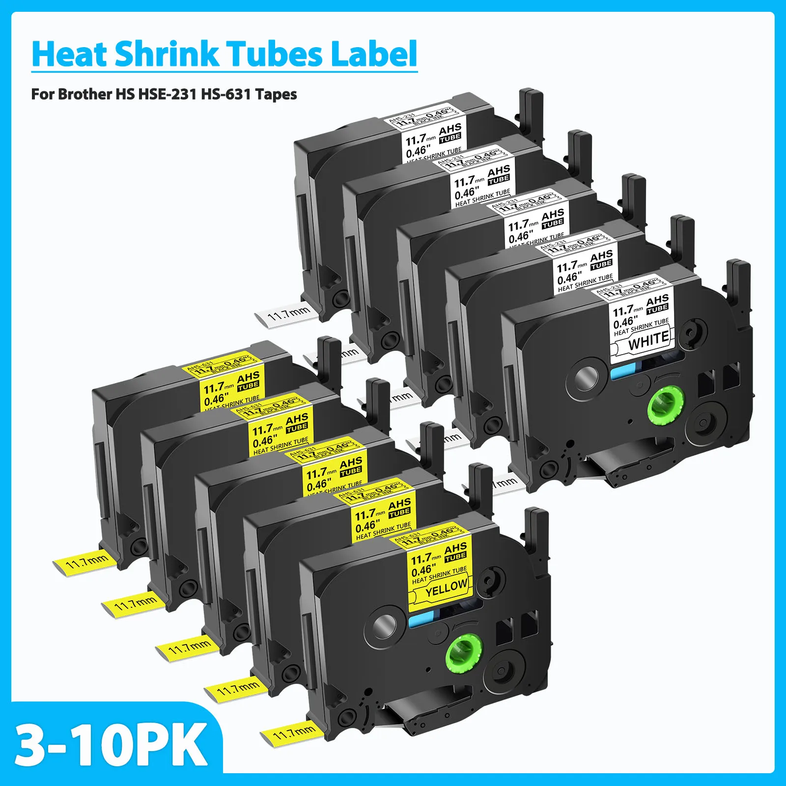 

3-10PCS AHS-231 Heat Shrink Tubes Labels Compatible for Brother HS HSe-241 HSe-631 5.8mm-23.8mm Ribbon Label For P-Touch PT-E500