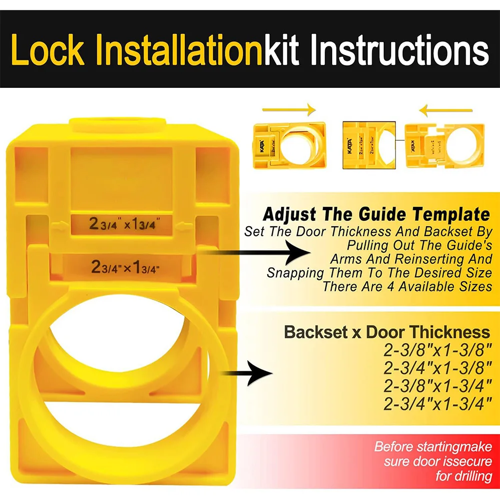 1-3/8 - 1-3/4 Inch Door Lock Installation Kit Adjustable Wooden Door Lock Fitting Tool Set for Installing Deadbolts and Locksets