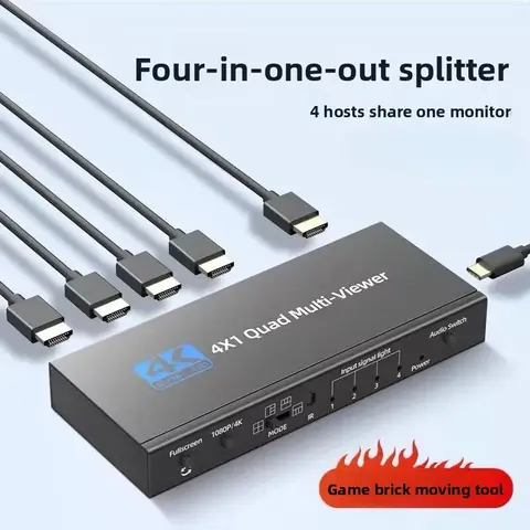 4K HD Quad Screen Multiviewer 4x1 1080P 4 in 1 out HD Multi Viewer Seamless Switcher 5 Display Modes for Camera Laptop PC TV