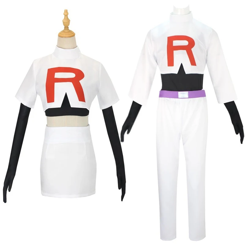 Nuevos disfraces de cosplay de anime, equipo Rocket, Jessie, Musashi, James y Jiro, conjunto completo de disfraces de cosplay para Halloween