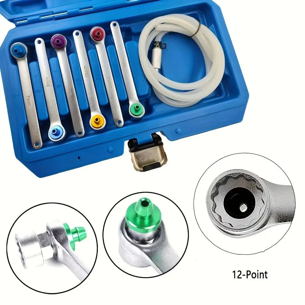 7PCS/SET 7 to 12mm Brake Bleeding Spanner Check Valve 12 Point Wrench Brake Fluid Bleeder Kit Adapter Sockets One-Way