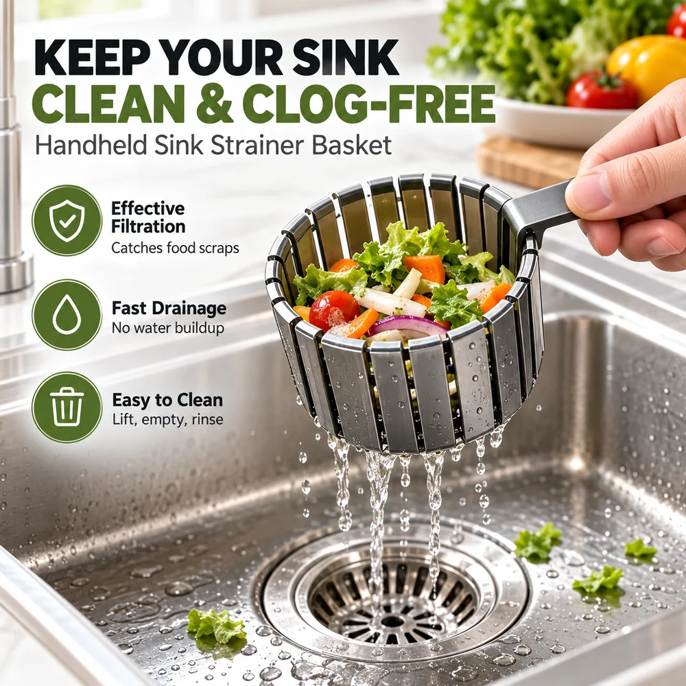 Gravity Scraper Sink Drain Filter Handle Residue Filter Sink Strainer Basket Anti Clog Reusable Drain Filter Basket Washbasin