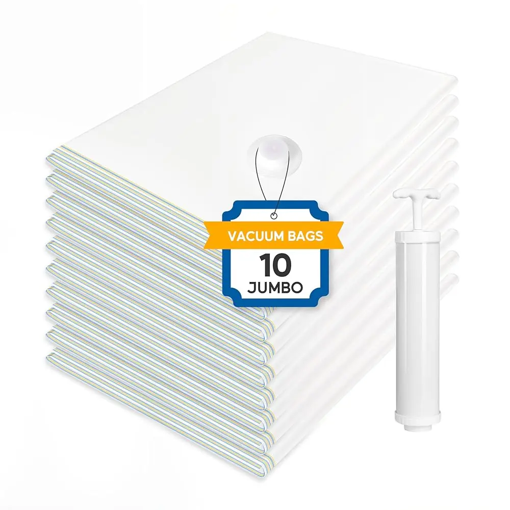 

Free Shipping10 Jumbo Vacuum Storage Bags, Space Saver Bags, Vacuum Seal Bags with Hand Pump for Comforters, Blankets, Bedding,