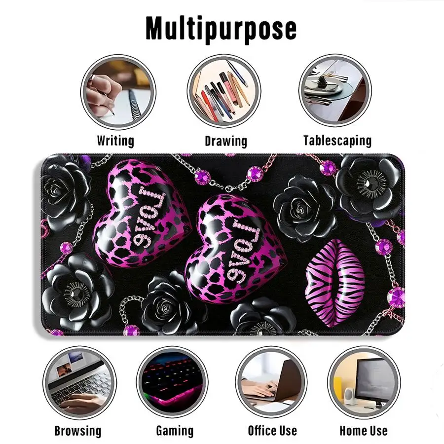 Rose Love Leopard Print Mouse Pad office Pad Computer Laptop Pad Game Console Pad Keyboard Mouse Pad Desk accessories Waterproof