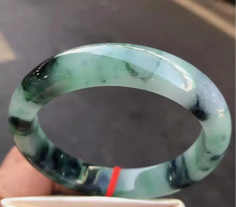 Nature Grade AAA Icy Green Black Burmese Jade jadeite bracelet bangle 58mm