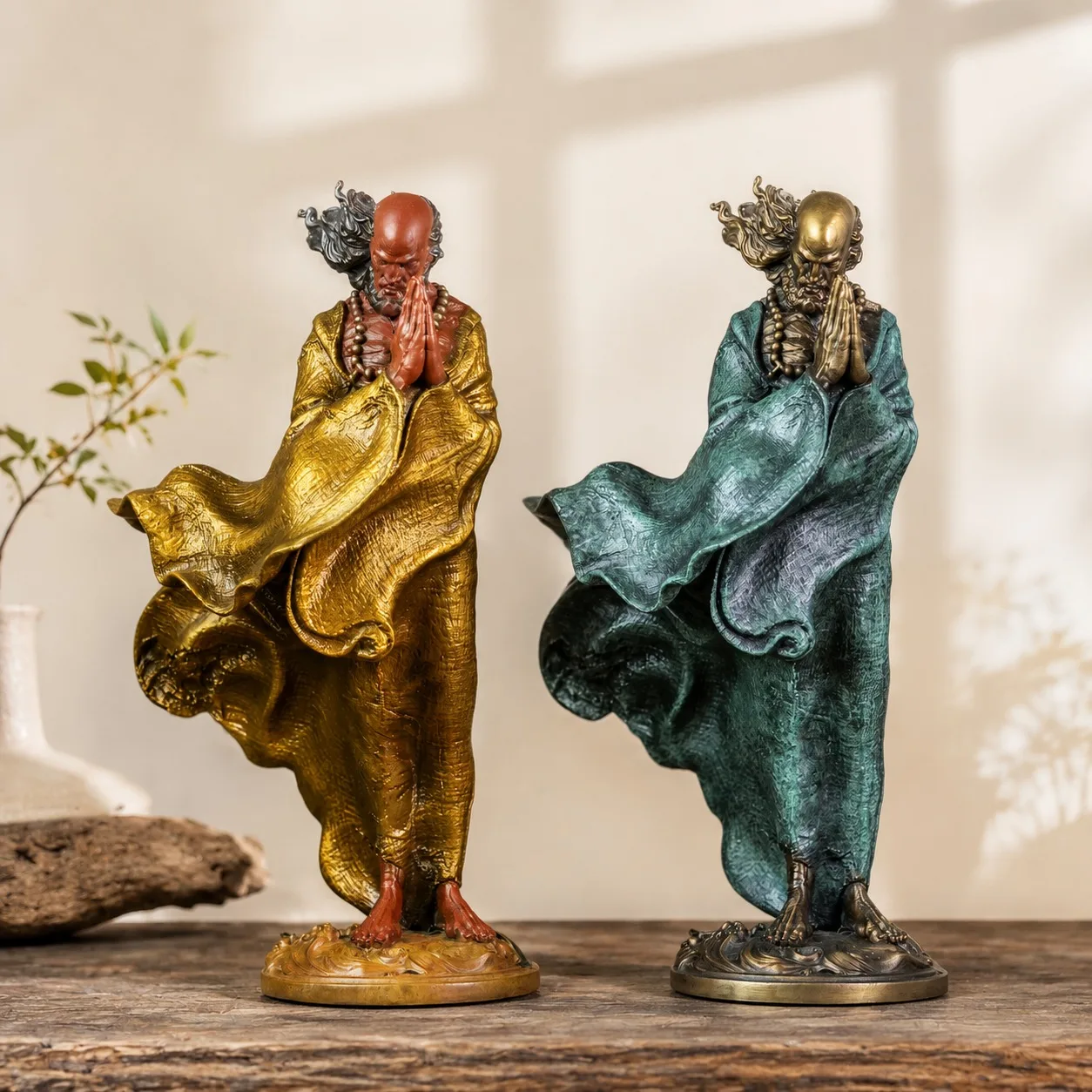 Handcrafted Solid Copper Bodhidharma Statue Crossing River Zen Figurine for Chinese Oriental Living Room Desk Decor Gift