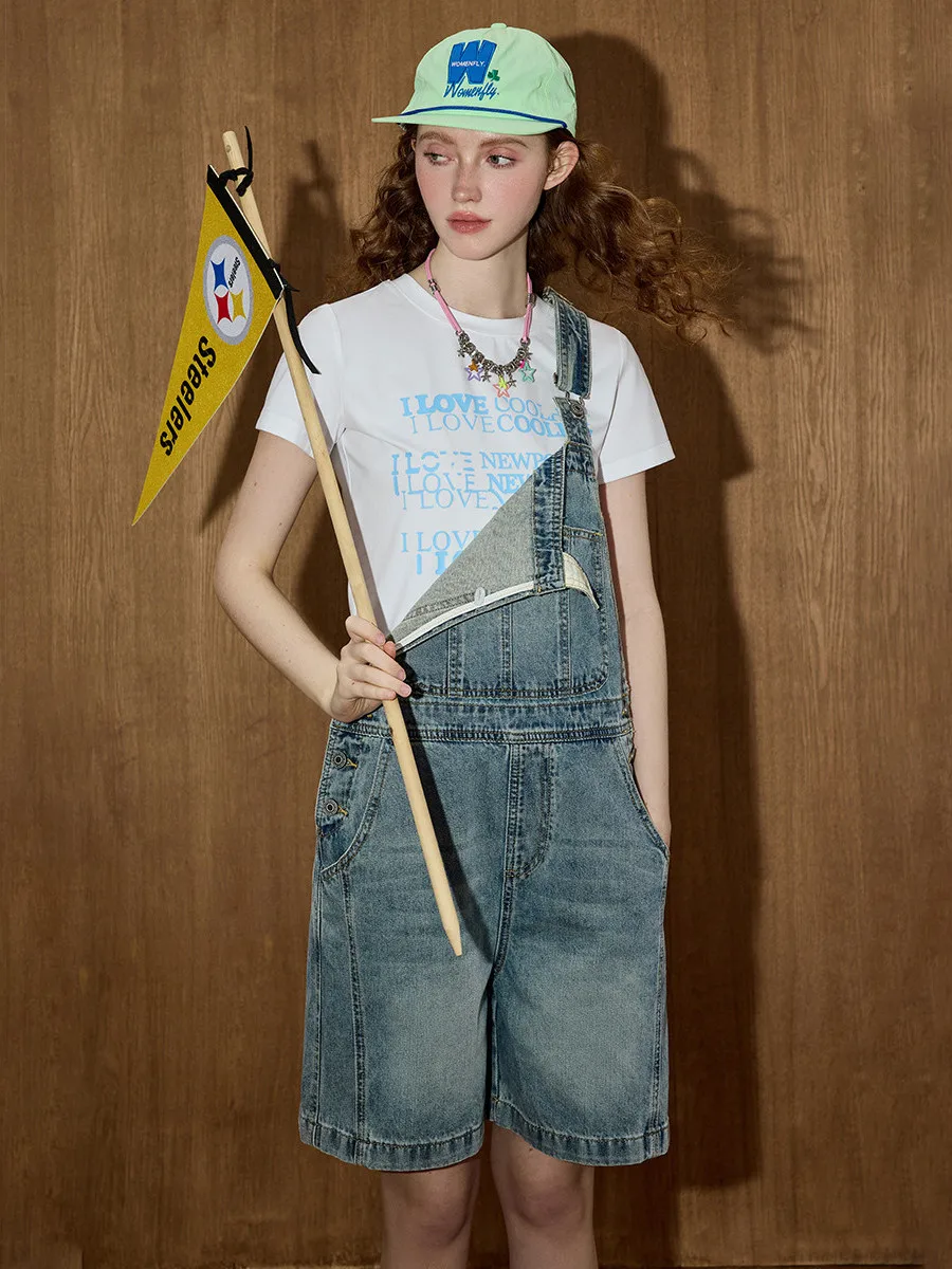 

Coolhut American Retro Loose Straight Casual Denim Overalls Women's Summer New High Waist Cotton ort Pants for Casual Trave...