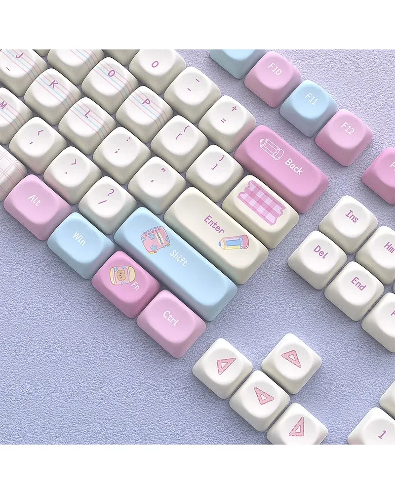 Pastel Stationery Print PBT Keycaps 125 Keys MOA Height Five-sided Sublimation Cute DIY Mechanical Keyboard Full Set