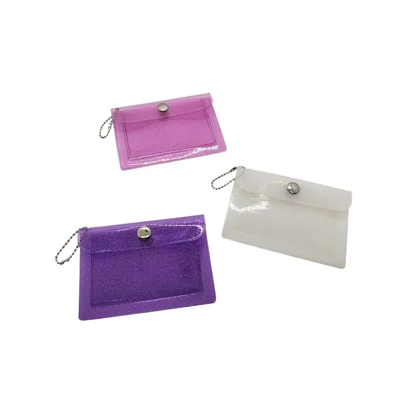 1 Stück Mini-Kartenhalter aus transparentem PVC, Schlüsselanhänger, glitzernde, transparente Münztasche, Geldbörse mit Druckknopfverschluss für Kopfhörer, Schmuck und alltägliche Aufbewahrung. – Detail 7