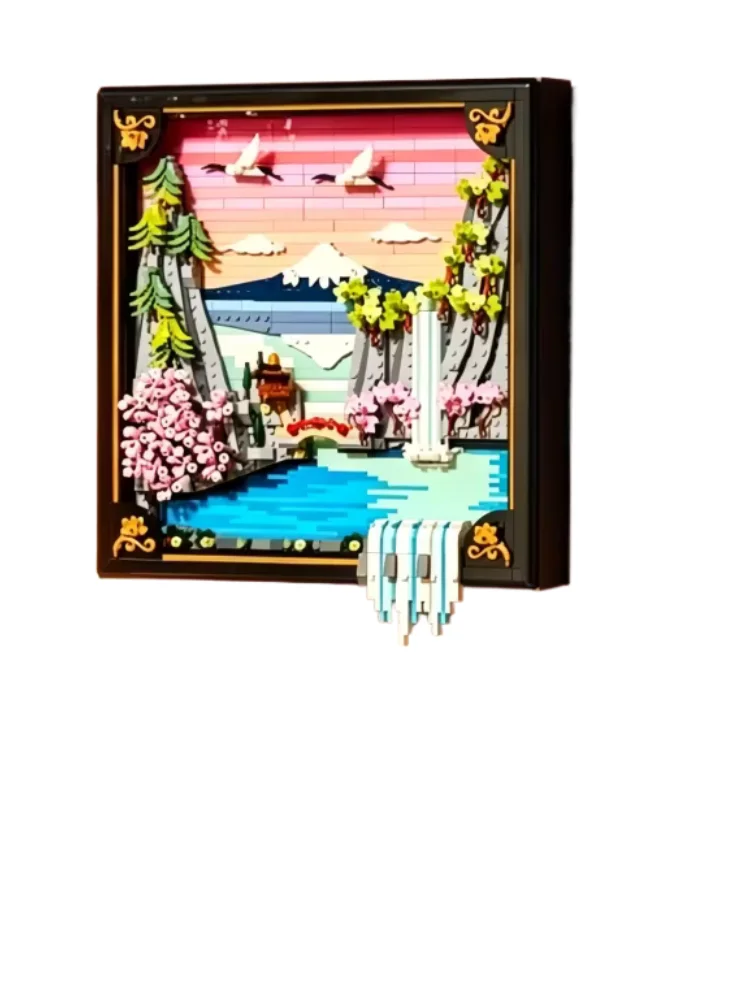 Japanischer Stil Kirschblüten-Landschaft Baukasten 1892 Teile Neuerscheinung DIY Desktop-Deko Montagemodell Kreative Geschenke