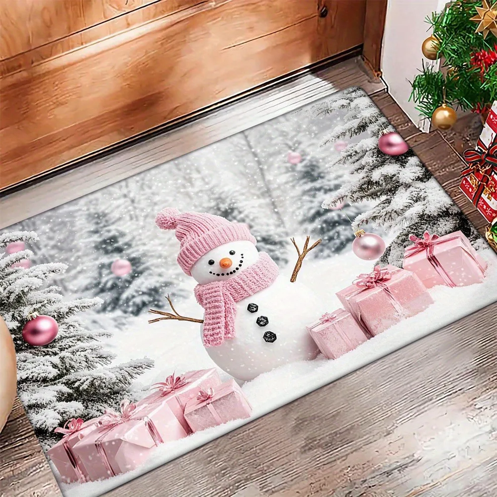 Winter snowman Christmas decoration door mat is suitable for home holiday decoration room bathroom kitchen floor mat