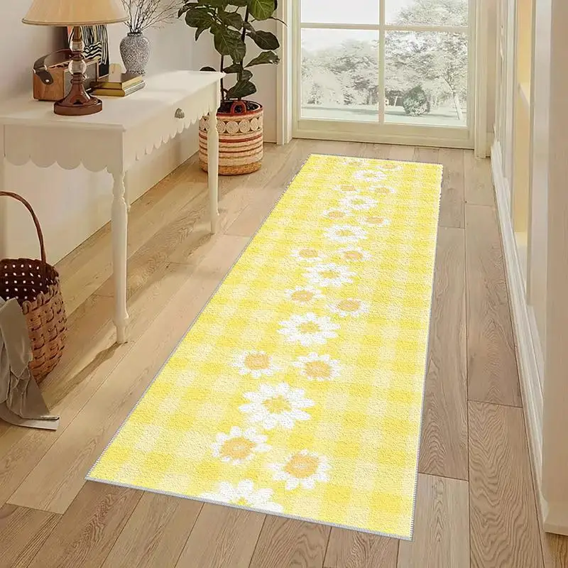 VIKAMA Small Daisy Yellow Kitchen Carpet, Suitable For Corridor, Corridor, Stairs, Bedroom, Bed, Laundry, Kitchen Mat Home Decor