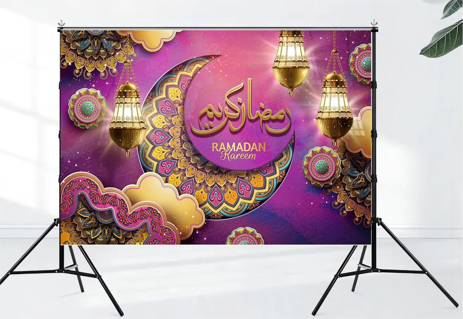 Eid Arabic Background Middle East Colorful Islamic Crescent Moon Vintage Lantern Holiday Muslim Prayer Carnival Decoration