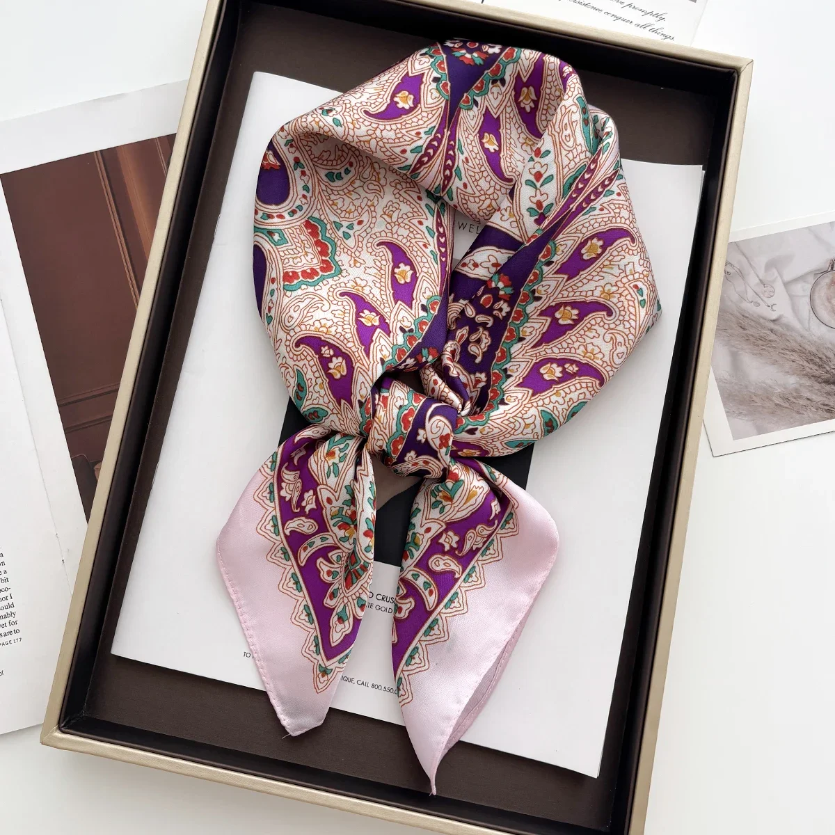 

Luxury Print Shawl Square Scarf for Women Soft Satin Neckerchief Female Hair Bands Ribbon Headband Bandana 70X70CM