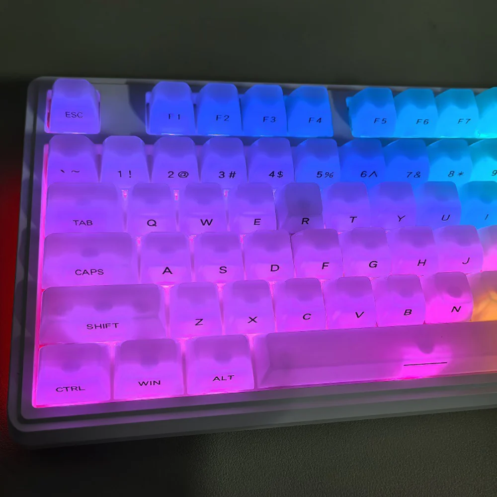 MDA Profile 119-Key Gellyfish White Semi-Transparent Keycaps, Double Shot Side-Lit PC Key Caps Compatible with MX Switches