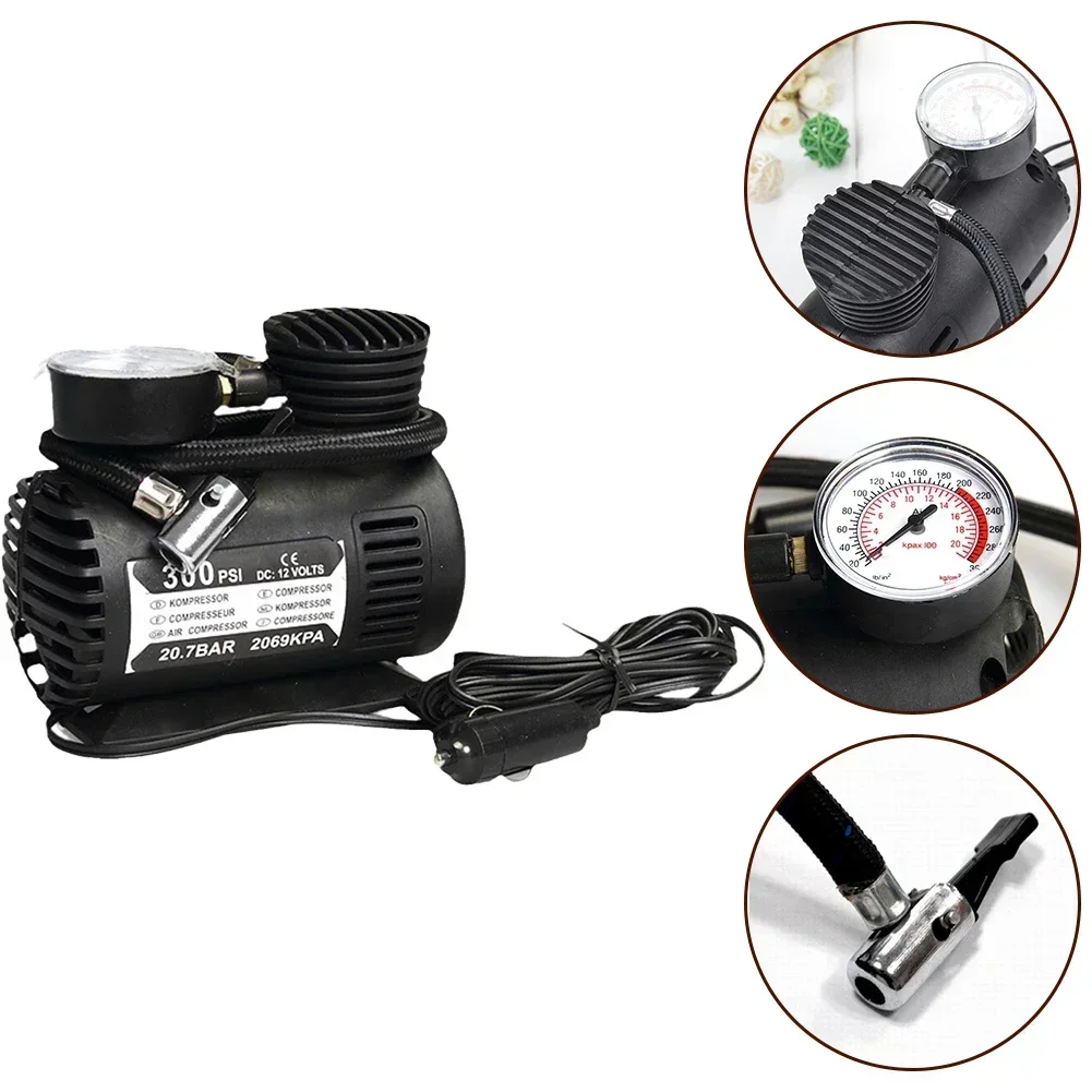 Portable 12V300psi Air Compressor- Pump- Tire Tyre Inflator- For -Motorcycle Heavy Duty Tire Inflator Electric Compact Air Pump