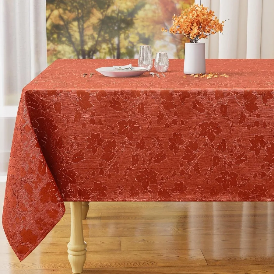 

Rectangle Thanksgiving Tablecloth Waterproof Jacquard Fall Table Cloth Damask Cloth Table Cover for Harvest Decor 60 x 84 Rust