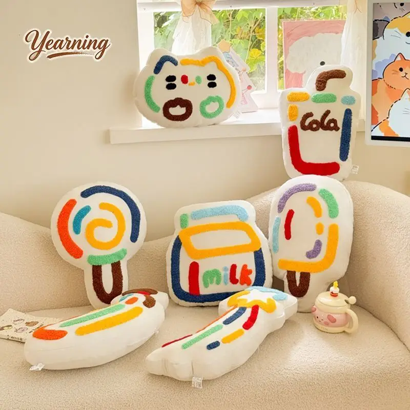 

Cute Dopamine Embroidery Throw Pillow, Special Shape Cushion for Sofa Living Room, Bay Window Decor, Homestay Soft Decoration