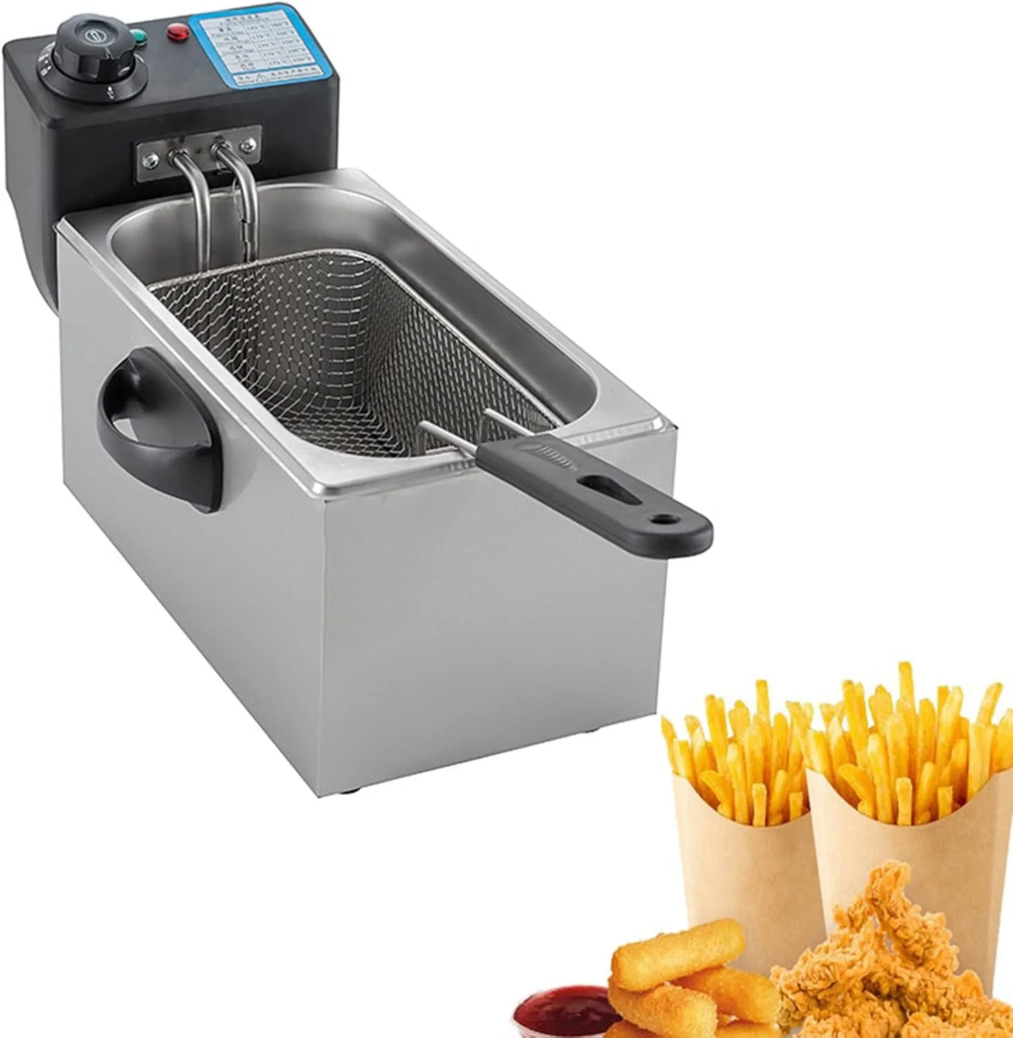 2000W 4L Electric Deep Fryer Adjustable Thermostat Home Frying Machine for Chicken French Fries