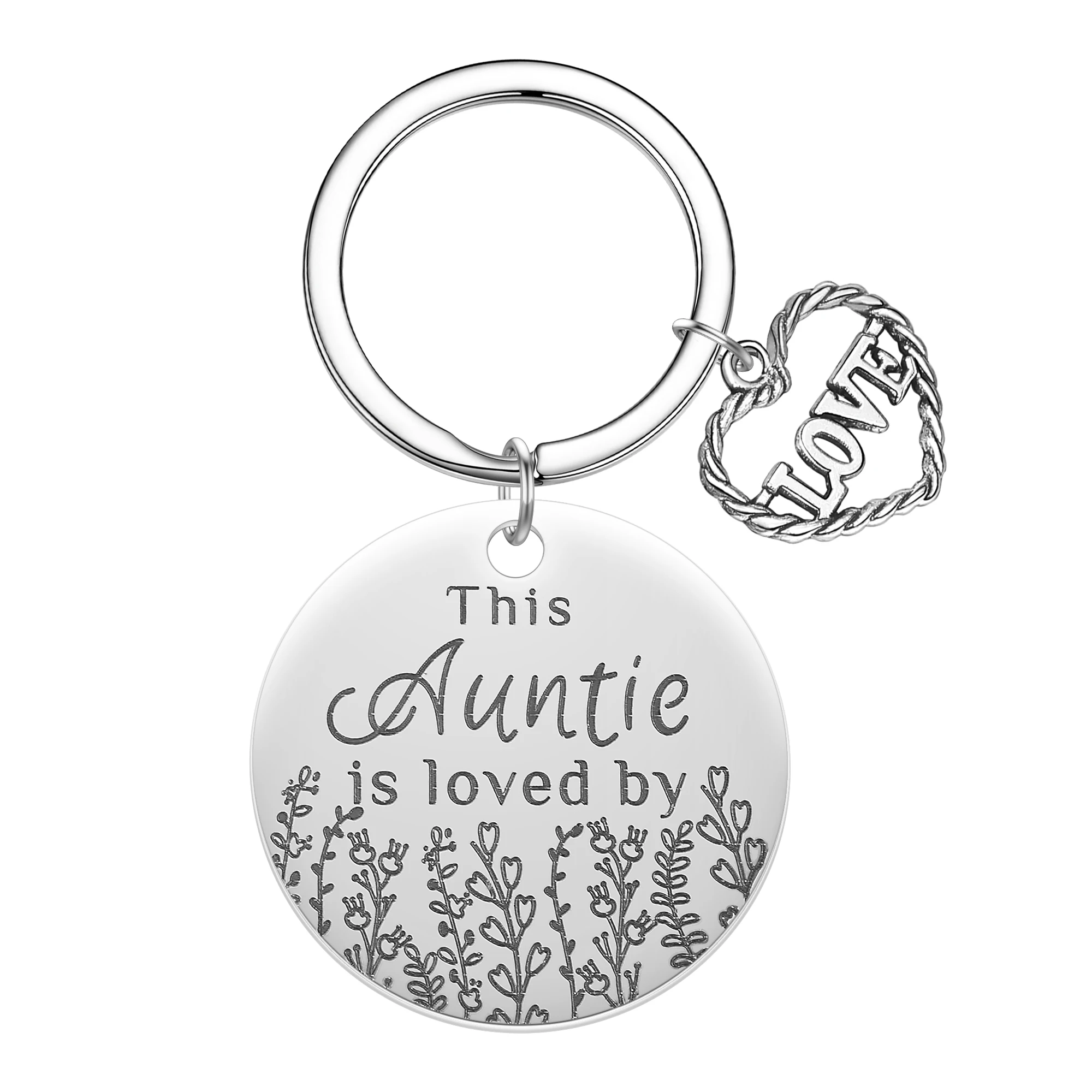 Nedar Vintage This Auntie is Loved By Keyring Stainless Steel Decorative Pendant Car Keychain Aunt Gift Love Heart Key Chain