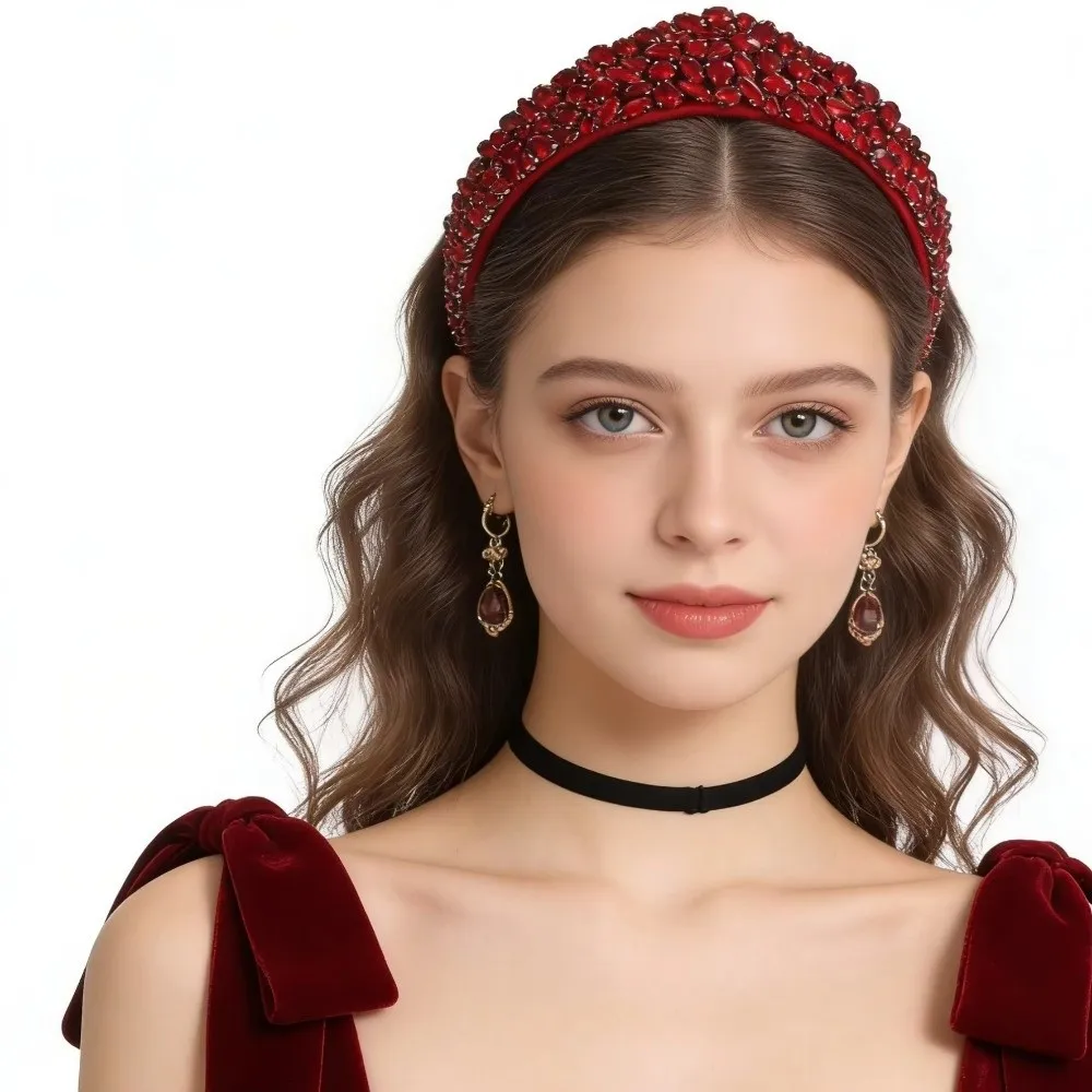 

Elegant Headwear Rhinestone Crown European Style Wide Edge Rhinestone Hair Hoop Vintage Hairband Wedding