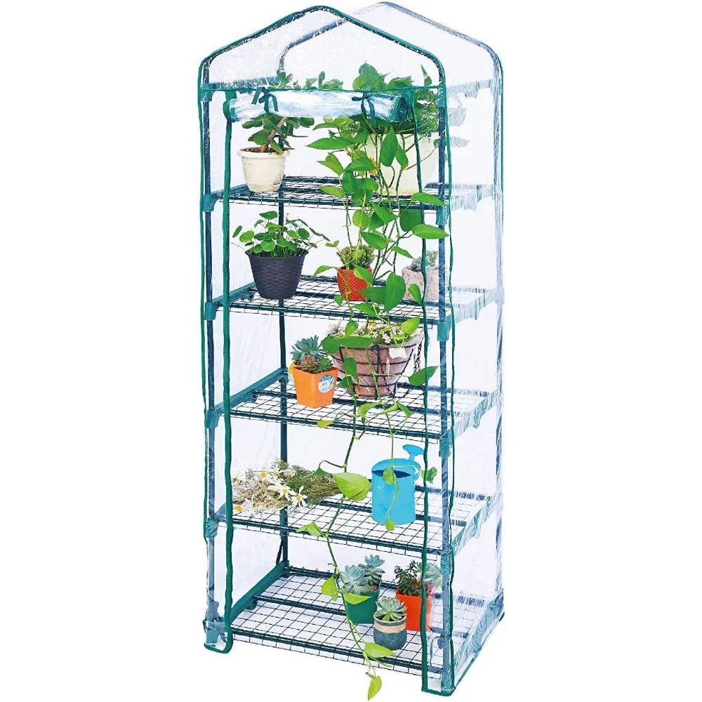 

Garden 5 Tier Mini Greenhouse - 75'' H x 27'' L x 19'' W - Sturdy Portable Gardening Shelves with PVC Cover - Small Porch Green