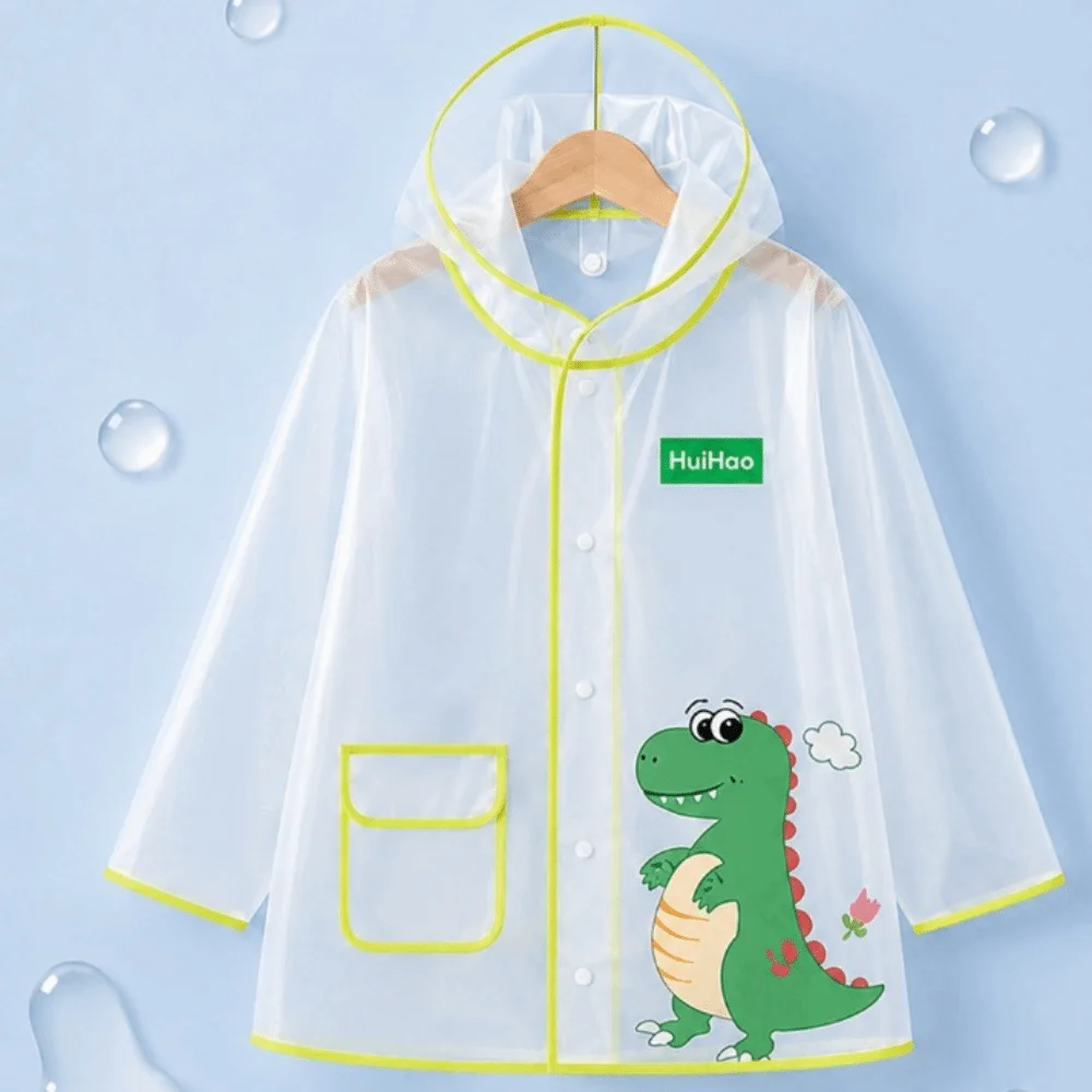 Cute EVA Kid Raincoat Waterproof Dinosaur Rain Coat Jacket Transparent Hooded Style Children Rain Poncho Outdoor Use