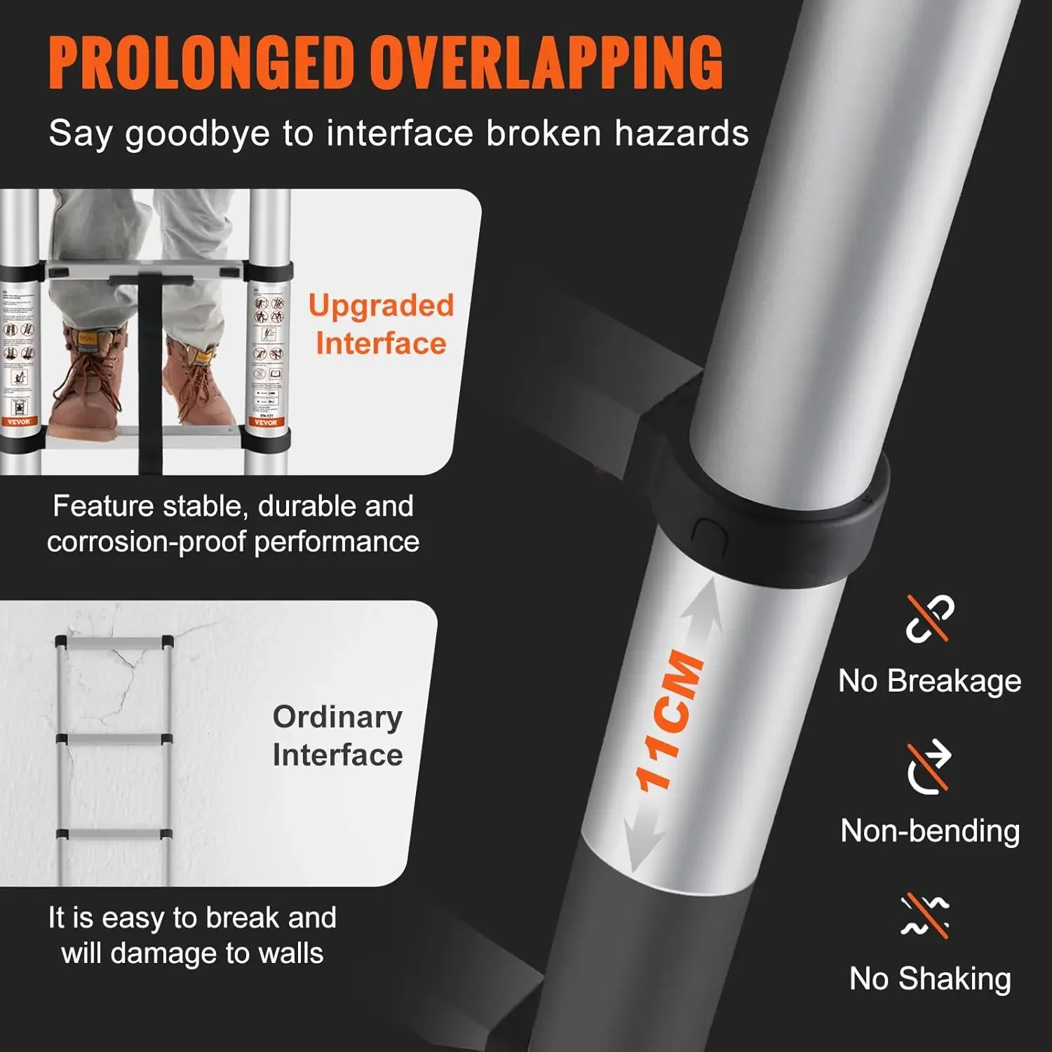 Telescoping Ladder,12.5 FT Aluminum One-button Retraction Collapsible Extension Ladder,375 LBS Capacity with Non-slip Feet