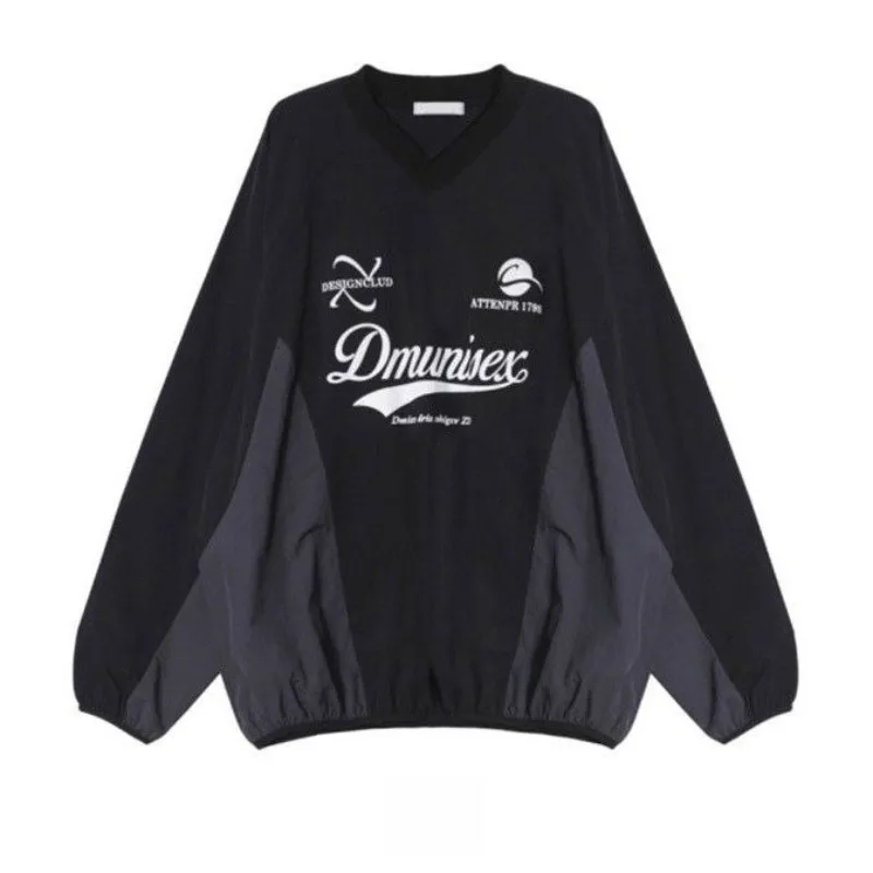 Pull à col en V de style coréen pour femme, sweat à capuche de baseball à manches longues, streetwear Harajuku, salle de bain, salle de bain,