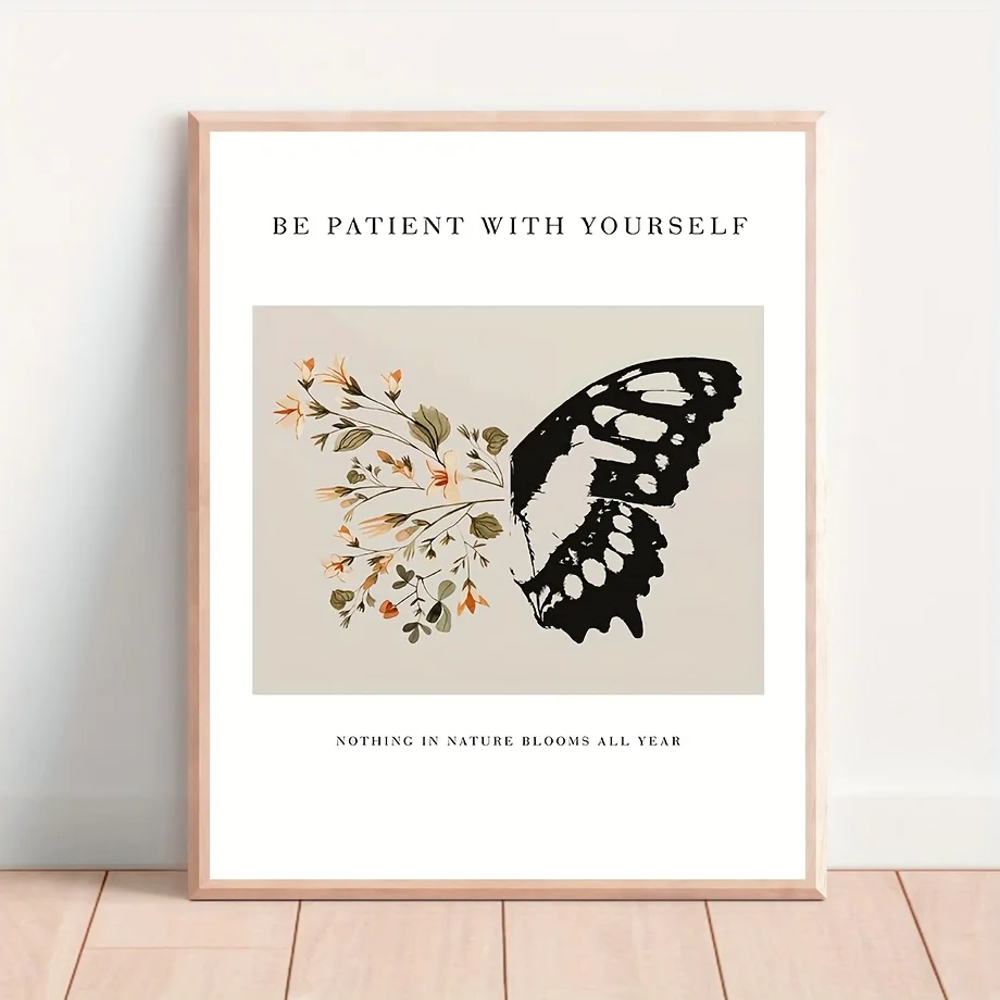 Minimalist butterfly and floral wall art, Bohemian botanical print, 