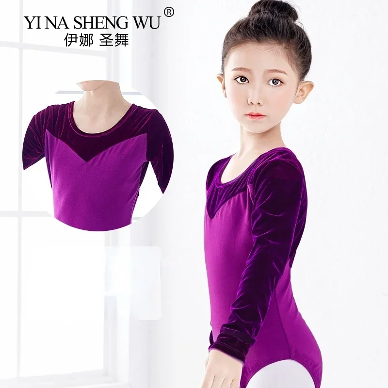 Collant de ginástica para dança de balé, para meninas, crianças, manga longa, roupa de dança de balé, body de algodão em forma de gota, traje de dança traseira