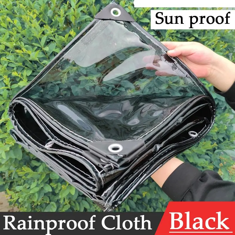 Thicken 0.32mm Black Transparent PVC Tarpaulin Rainproof Cloth Outdoor Pergola Sunproof Canvas Window Privacy Rainproof Cloth