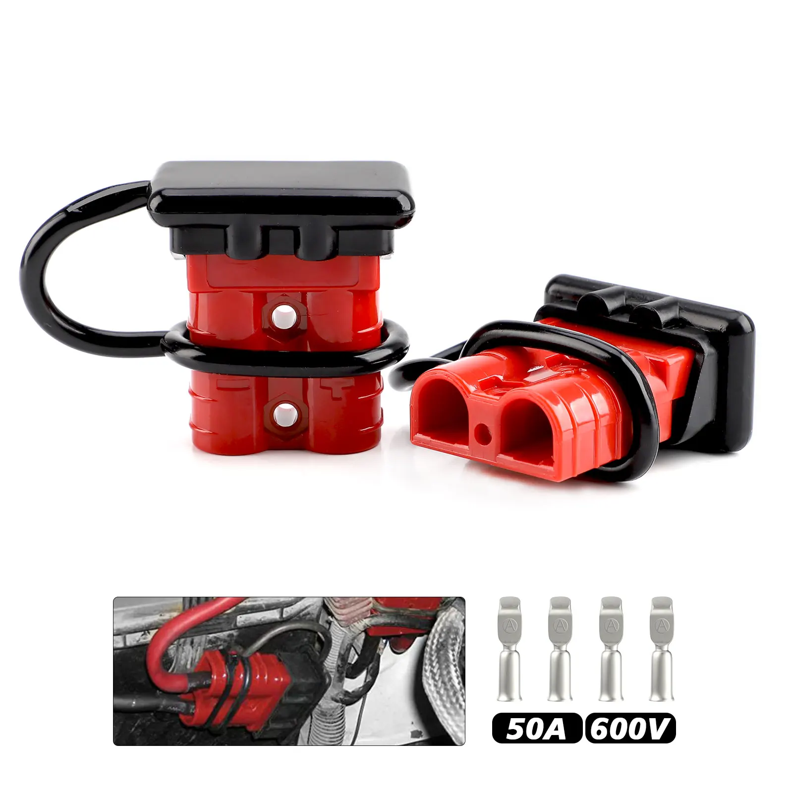 2PCS 50A Plug Battery Trailer Durable Quick Connector Kit Winch Electrical Power Cables Charging Plug Quick Connector 600V