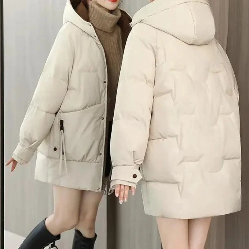 

Пуховая хлопковая одежда, женская средняя и длинная зимняя одежда 2025, новая свободная утолщенная хлопковая одежда, повседневная одежда