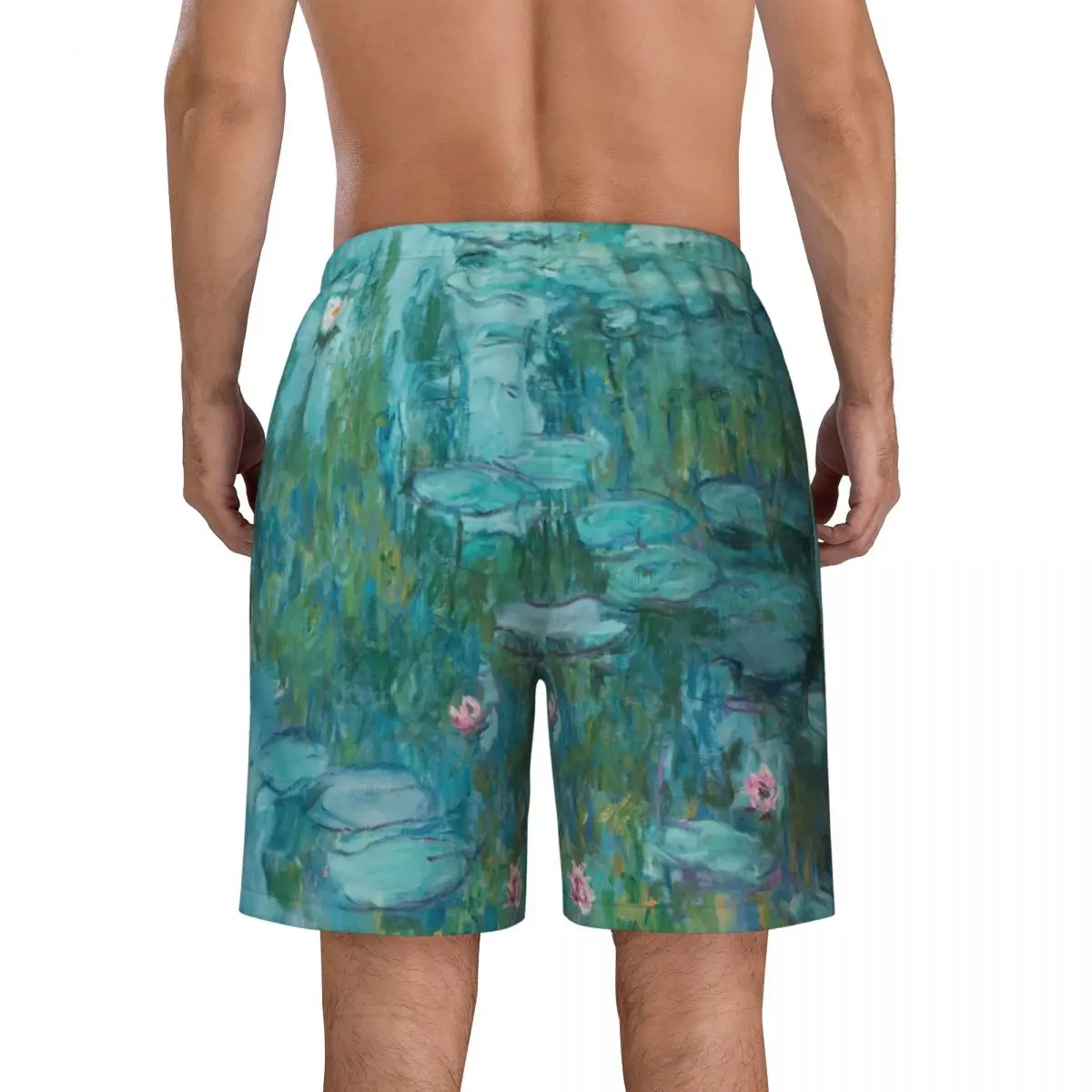 Lírios de água dos homens impressão Swim Trunks, praia Board Shorts, pinturas de jardim, boardshorts, Quick Dry Swimwear, Claude Monet