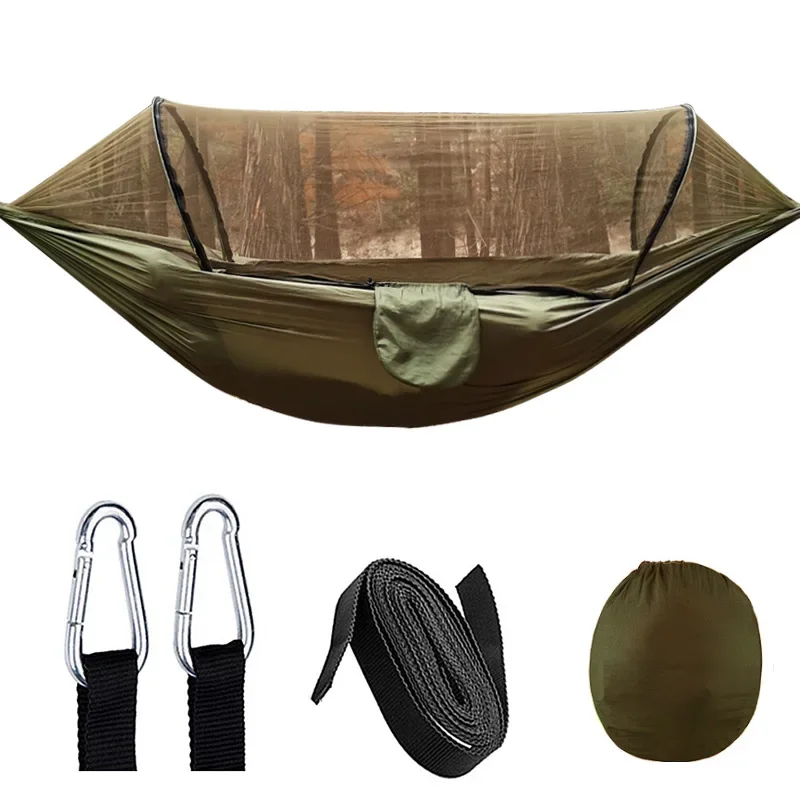 Automatic quick-opening mosquito net hammock, outdoor camping pole mosquito-proof hammock, anti-rollover nylon hammock