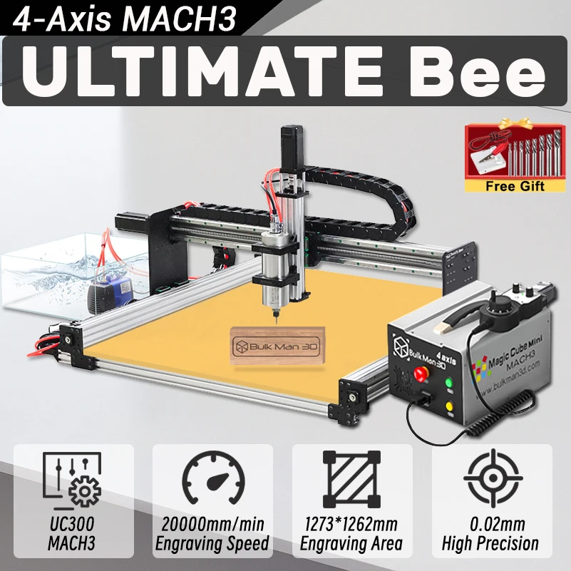BulkMan3D ULTIMATE Bee 4-Axis High Precision CNC Router Engraver Machine Mach3 Control 2.2KW Spindle for Metal Wood Engraving