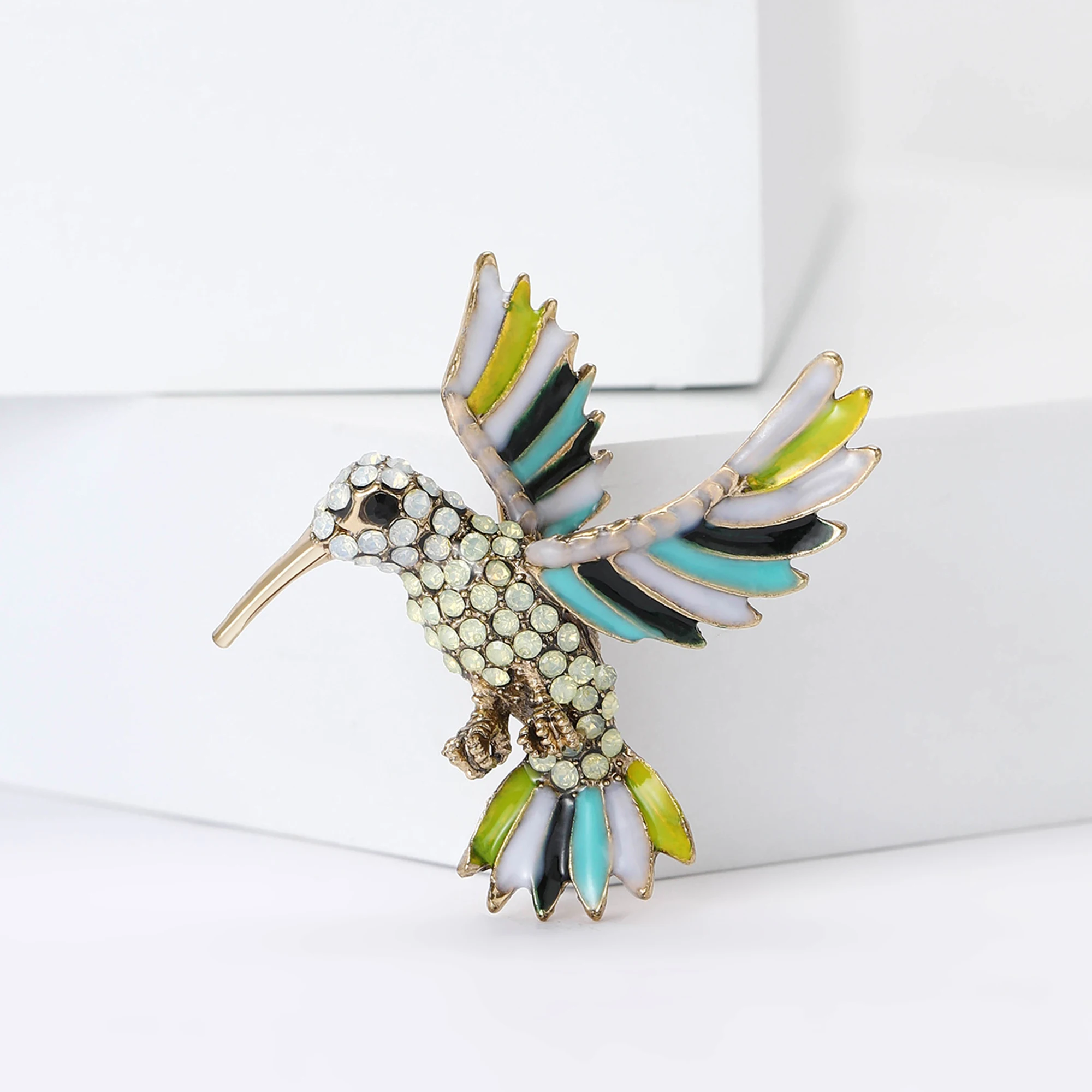 Trendy Rhinestone Hummingbird Brooches for Women Unisex Animal Pins Multi-color Available Office Party Accessories Gifts