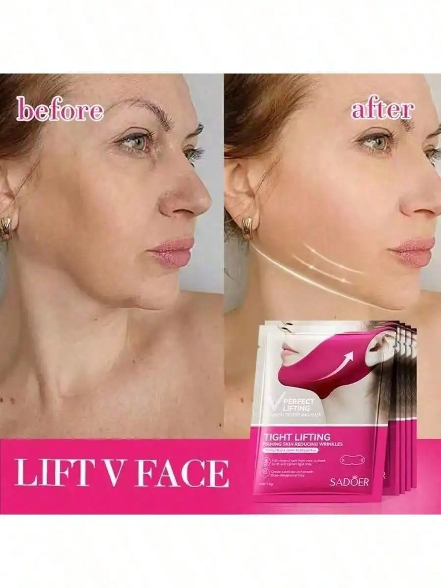 1/3/5pcs V-Shaped Face Mask Chin Lifting Patch Ear Hook Face Mask, Double V Ear Hook V-Line Face Mask, V-Line Lifting Face Mask - view 3