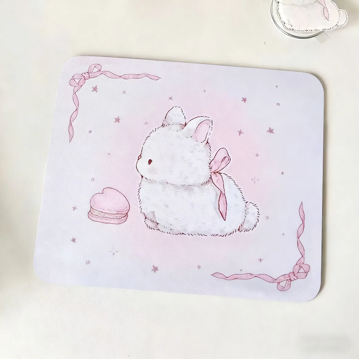 Cute Pink Rabbit Blue Leather Desk Pad Mouse Protector Small Mouse Pad Home Office Game Desk Mat PU Leather Pc Laptop Table Mat