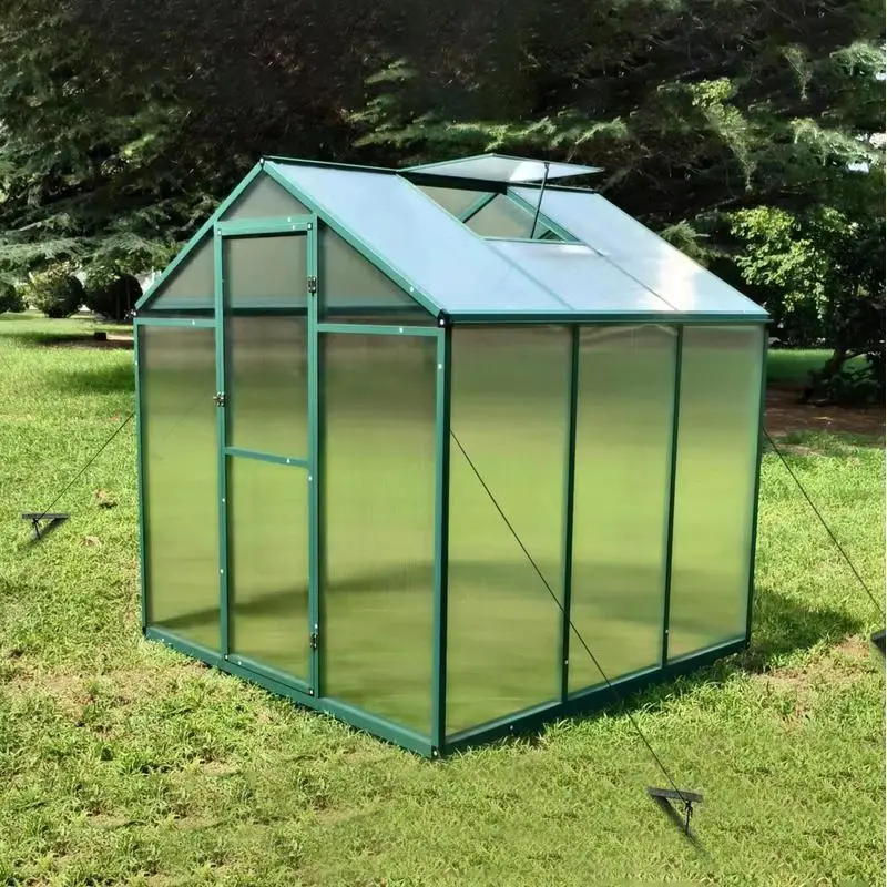 

Heavy-Duty 6x6 FT Walk-In Aluminum Greenhouse with Polycarbonate Panels, Raised Base, and Windproof Design for All-Season