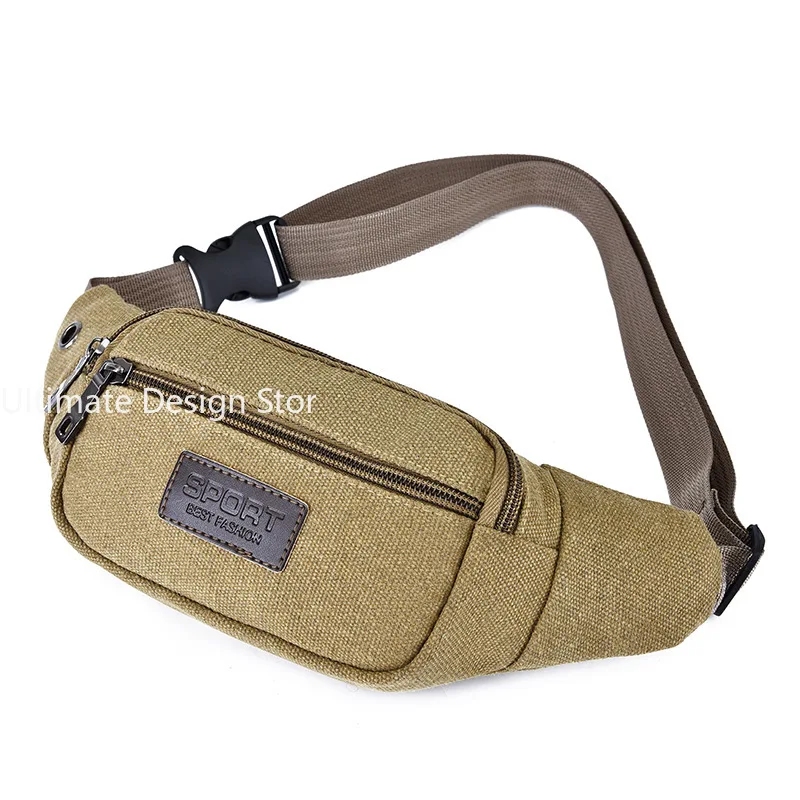 Canvas Waist Bag Men\'s Multi-compartment Sports Chest Bag Small Cloth Bag Mobile Phone Fitness Multi-functional Wallet